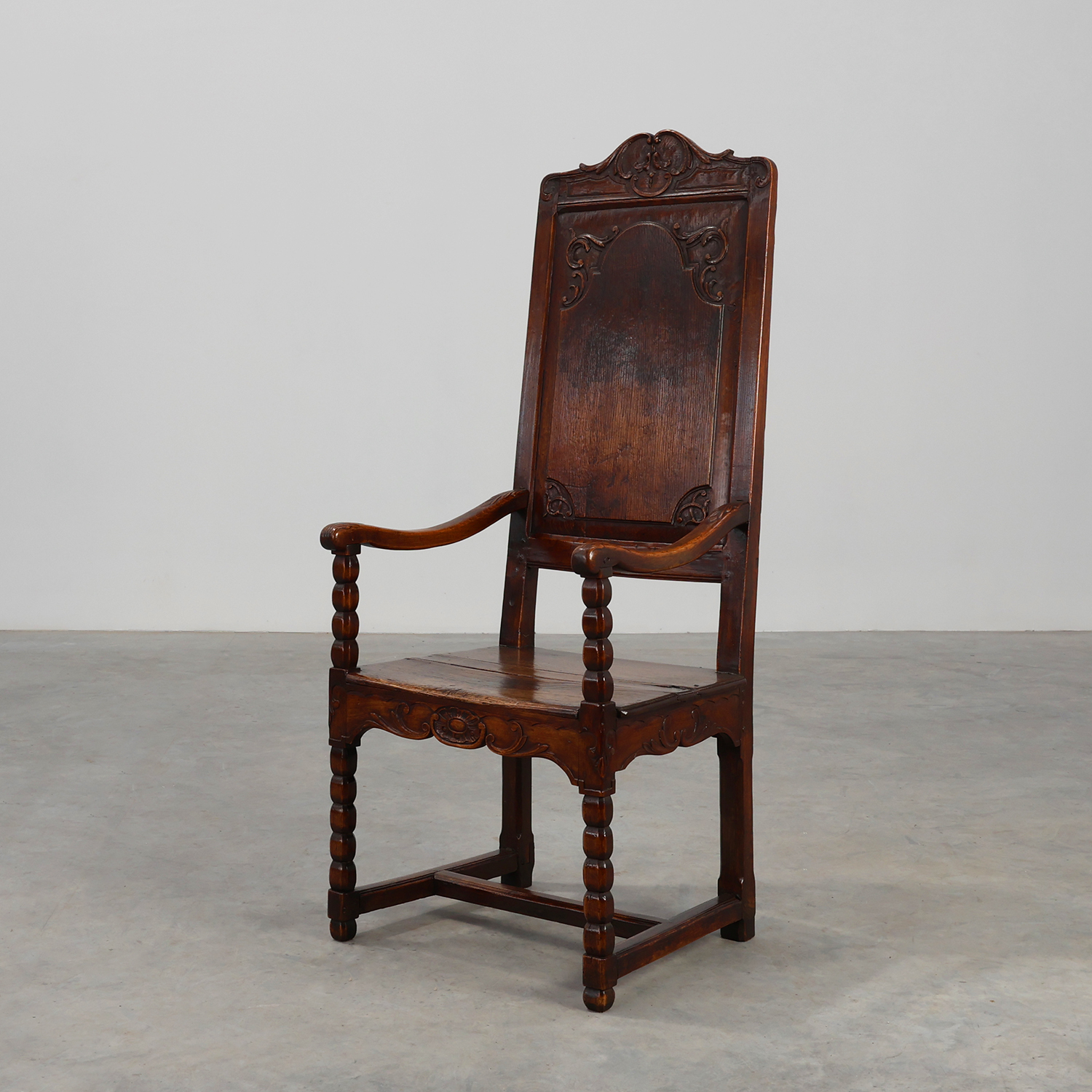 18th Century Liège Armchair in hand carved Oak, Belgium-img